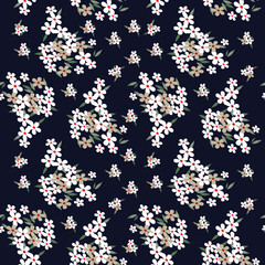 seamless vector flower design pattern on navy background