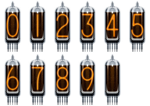 レトロな機械の数字を表示するパーツ　ニキシー管のセット