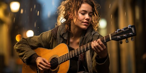 Obraz premium illustration of a musician channels his passion and focus into his instrument, generative AI