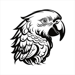 Black And White Parrot Icon On White Background