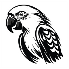 Black And White Parrot Icon On White Background