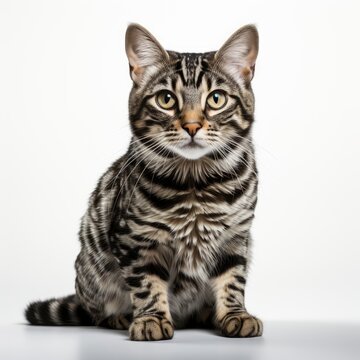 Full view American cat Bobtail on a completely white background , wallpaper pictures, Background HD