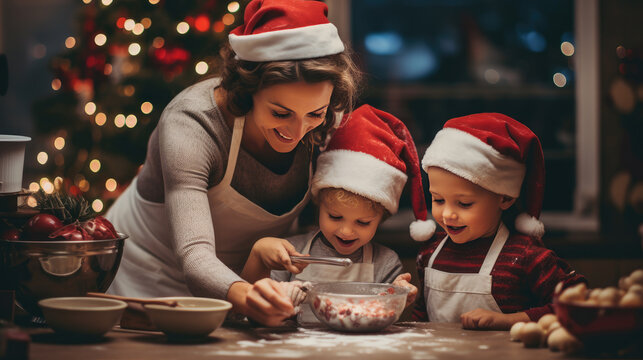Christmas cookies preparing with kids Generative Ai
