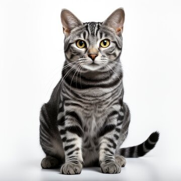 Full view American cat Short hairon a completely white background , wallpaper pictures, Background HD
