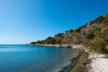 Beautiful scenery by the sea in Sagiada strip, Igoumenitsa, Greece, close to the border with Albania