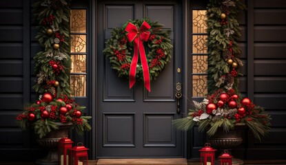 Fototapeta na wymiar christmas wreath on the front door