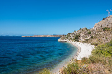 Fototapeta na wymiar Beautiful scenery by the sea in Sagiada strip, Igoumenitsa, Greece, close to the border with Albania