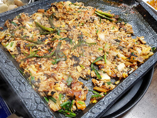Kimchi fried rice on an iron plate