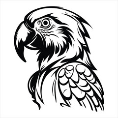 Black And White Parrot Icon On White Background