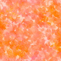 Watercolor effect Delicate blurred floral seamless pattern of transparent layered flowers on white background Orange red pink yellow fall shades © Olga
