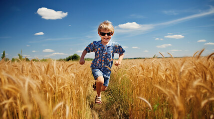 Naklejka na ściany i meble kid running in a field 