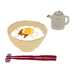 卵かけご飯とお箸と醤油さし