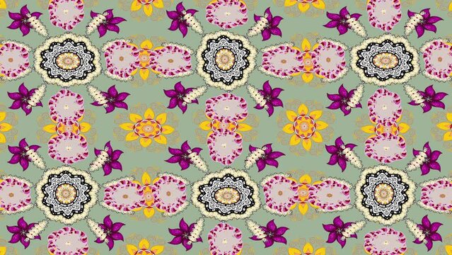Motion footage background with colorful elements. Flowers. Vintage. Flag style. Video. Template.