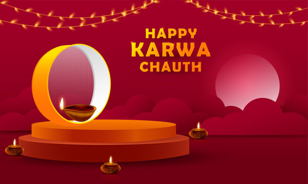 Creative Banner, poster and website header design vector illustration for Indian festival celebration Happy Karwa chauth.