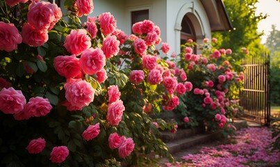 Fototapeta na wymiar a garden full of pink roses, Generative AI