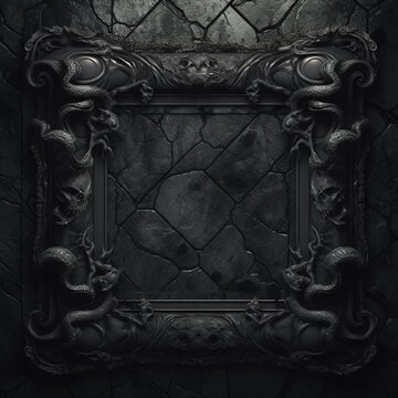 A Scary Black and Gray Empty Vintage Picture Frame