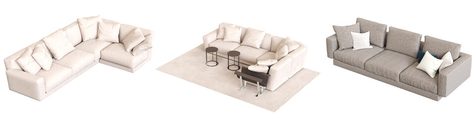 Fototapeta na wymiar comfortable soft sofa isolated on white background, interior furniture, 3D illustration, cg render