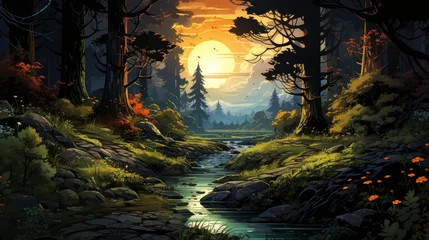 Fotobehang In the forest cartoon, wallpaper pictures, Background HD © MI coco
