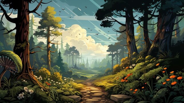 In the forest cartoon , wallpaper pictures, Background HD