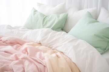 Fototapeta na wymiar soft bed linen in pastel colors