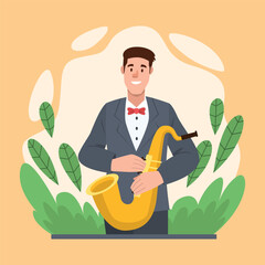 character illustration of a saxophonist