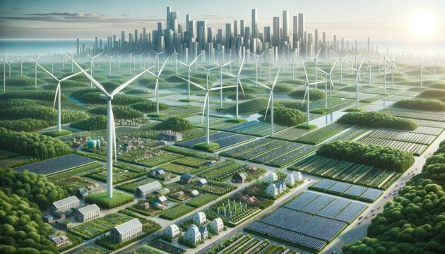 Green Horizon: Wind Turbines, Solar Panels, and Sustainable Cities
