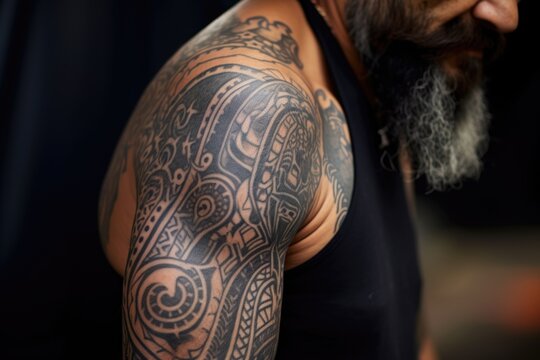detailed shot of indigenous tribal tattoos