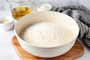 Fototapeta na wymiar yeast dough rising in a covered bowl