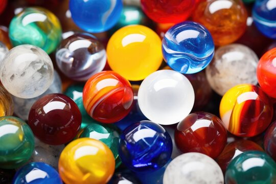 close up of multi-colored marbles