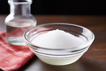 Fototapeta na wymiar close-up of a bowl of baking soda with vinegar in background