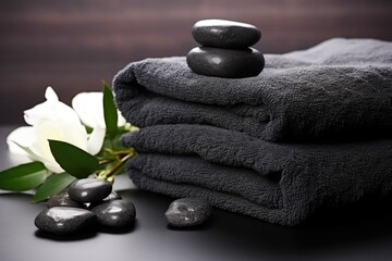 Fototapeta na wymiar basalt stones on a white towel ready for massage