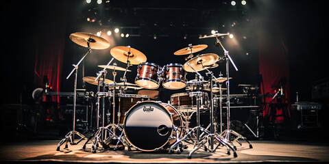 Concert-Ready Close-Up Shot of a Contemporary Drum Set on the Stage