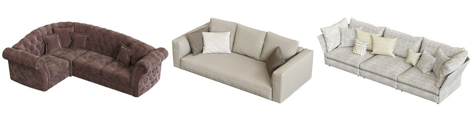 comfortable soft sofa isolated on transparent background, interior furniture, 3D illustration, cg render