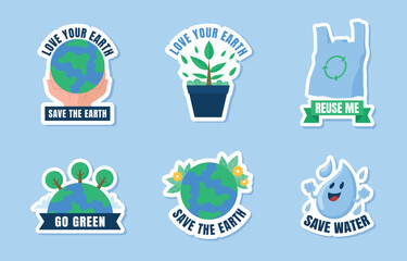 set of ecology stickers design - obrazy, fototapety, plakaty