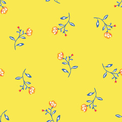 seamless small vector flower with lives design pattern on yellow background