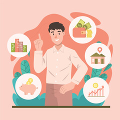 person with financial management character illustration