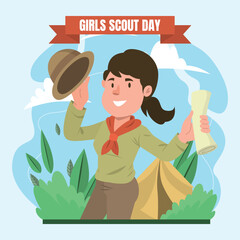 girls scout day character illustration 