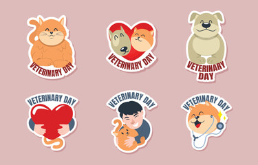 set of sticker design vetrinary day