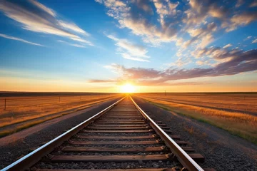 Fototapete Rund train tracks extending into the horizon © altitudevisual