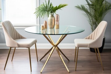 round glass dining table with gold metal legs