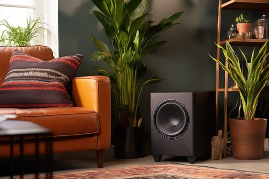subwoofer placed as part of the living room decor