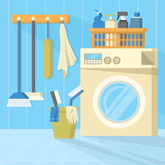 washing machine and laundry with cleaning tool background
