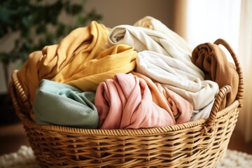 Fototapeta na wymiar organic cotton textiles folded in a wicker basket