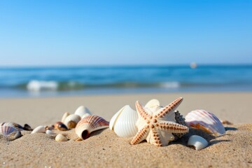 Fototapeta na wymiar unique seashell on a beach with regular seashells