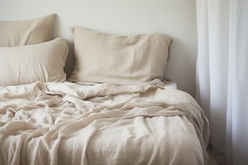 unmade, then perfectly made neutral-toned bed linens