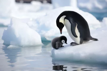 Fotobehang penguin feeding its chick on ice © Alfazet Chronicles