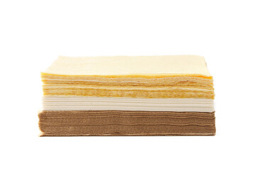 Beige paper napkins on white background studio shot
