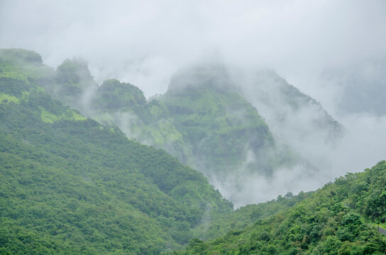 Cloudy landscape, Varandh Ghat, Bhor, Pune, Maharashtra, India.