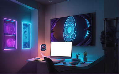 Modern home office room background in noen theme style - Generative AI
