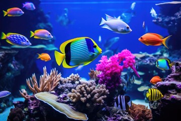 Naklejka na ściany i meble groups of colorful tropical fish together